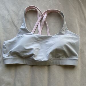 Lululemon Crossback Sports Bra Light Gray Pink 10 Wireless Stretch Logo
